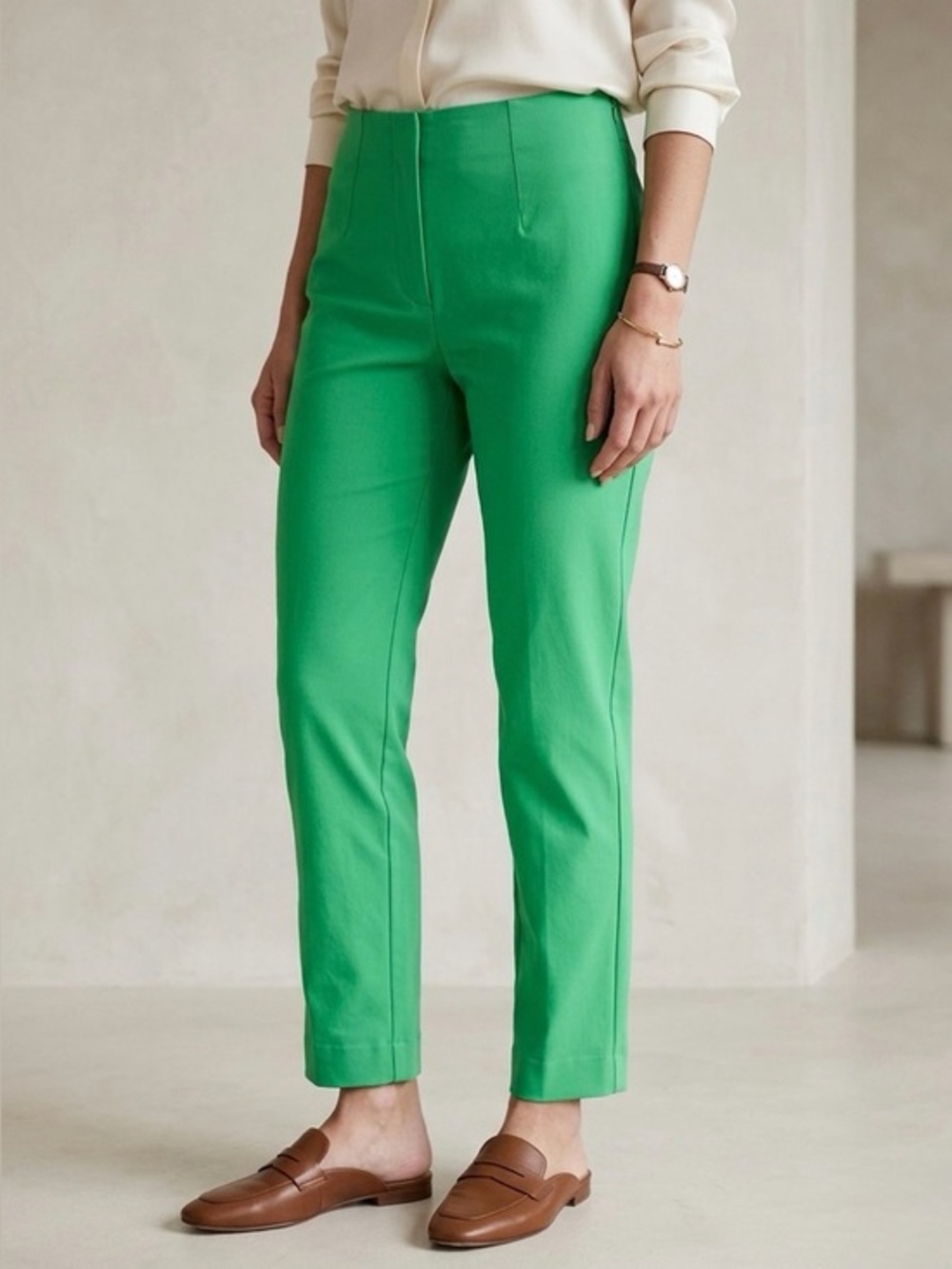 NINA MCLEMORE Green Active Stretch Nylon Side Zip Slim Trousers Size 0